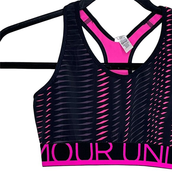 Under Armour HeatGear Strappy Sports Bra Black Pink Size Small - Picture 2 of 11